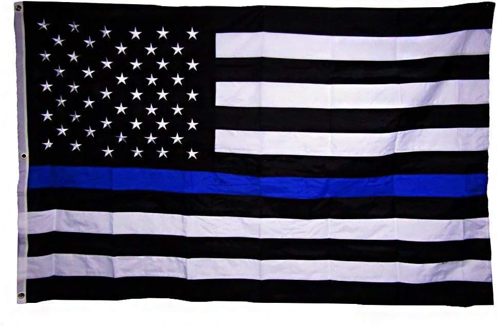 AES 5x8 Embroidered USA Police Blue Line Rough Tex 300D Nylon 5'x8' (Grommets) Banner House Banner Double Stitched Fade Resistant Premium Quality