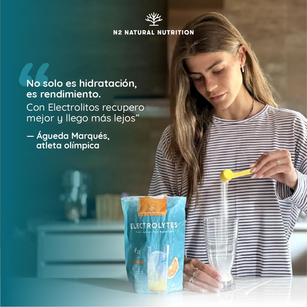 Electrolitos sin azúcar, 1686mg para 45 días de Hidratación. Bebida isótonica con Cloruro, Potasio, Sodio, Calcio y Magnesio. Deportivo, Energético, Vegano, Dieta Keto. N2 Natural Nutrition