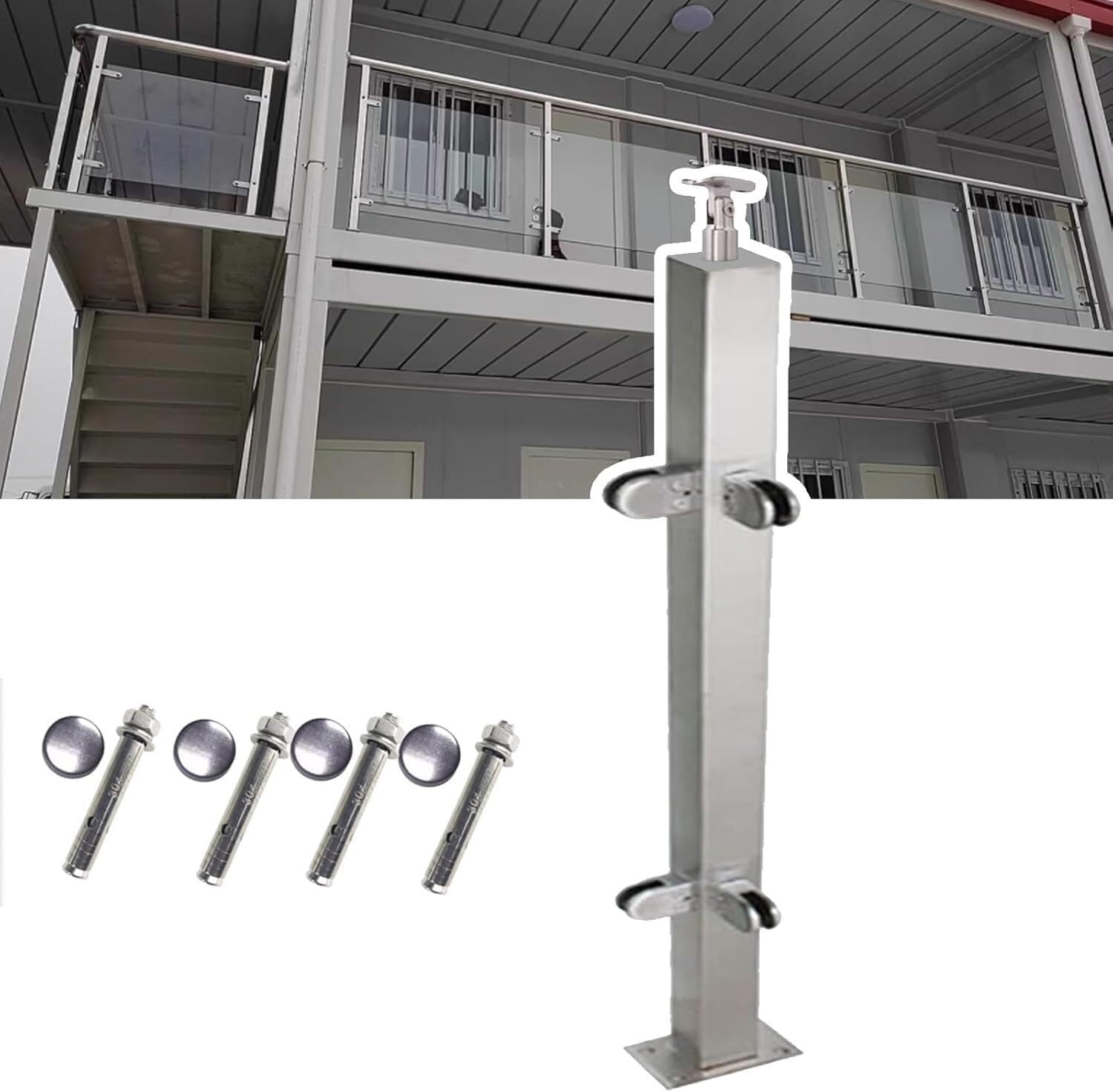 Jvfbjlf Color Grey Indoor Corridor Staircase Glass Balustrade Post High Stainless Steel Square Glass Balustrade Post With Clip-On Glass Balustrade End/Mid/Corner Post(,H105cm)