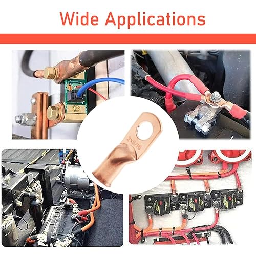 Miniatura 5 de Terminal de anillo de batería resistente, 2 AWG 516 pulgadas (25 unidades), conectores de calibre 2, terminales de cable de cobre, terminales,