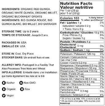 Food to Live Organic Super Grains Blend, 5 Pounds A Mix of Millet, Buckwheat, Red and White Quinoa. Non-GMO, Non-Irradiated, Vegan Superfood, Bulk