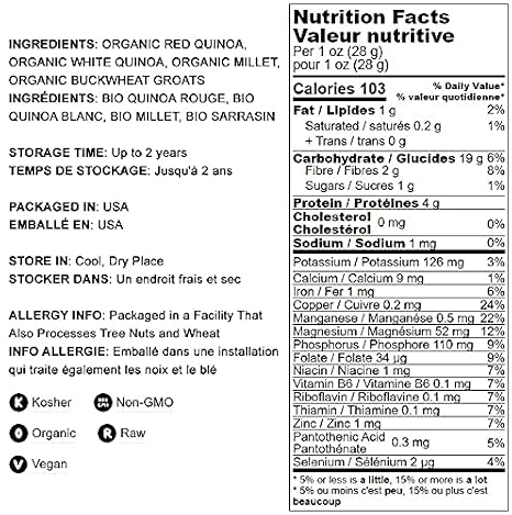 Food to Live Organic Super Grains Blend, 5 Pounds A Mix of Millet, Buckwheat, Red and White Quinoa. Non-GMO, Non-Irradiated, Vegan Superfood, Bulk