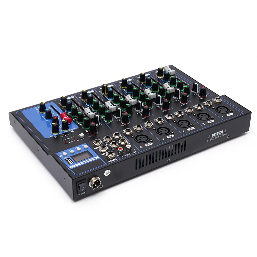 Digital DJ Mischpult Bluetooth Audio Sound Mixer 7-Kanal Sound Mixing Console Bluetooth Mischpult - Tragbares Musikmischpult für Aufnahme DJ Network, leicht und langlebig, 3-Band Equalization