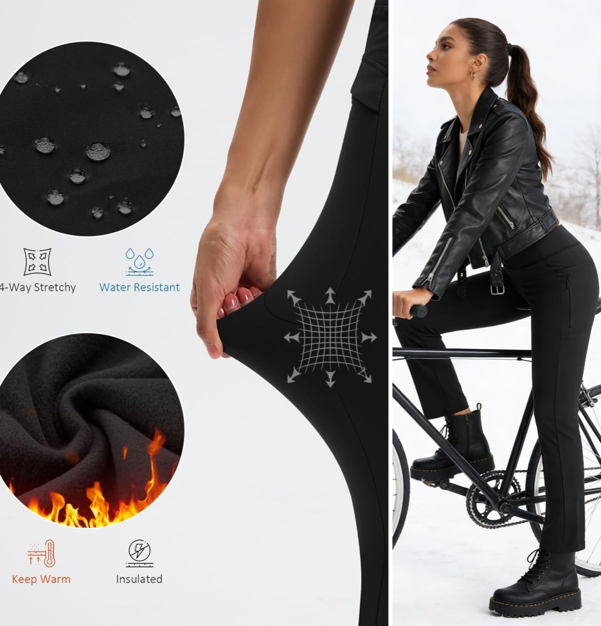 Women's Fleece Lined Pants Straight Leg Yoga Leggings Winter Warm Flare Pants with Pockets Water Resistant - Image 6