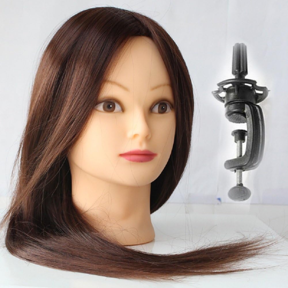 CAMMITEVER Hot Sale Mannequin Head Brown Hair Training Head Hairdress Doll Heads Hairdresser Heat Resistant Animal Hair Makeup Manikin