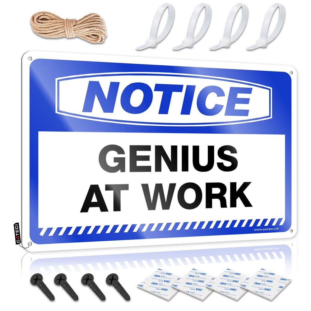STWNVOITV Home Bar Metal Signs Notice Genius At Work Tin Sign Funny Bar Decor Outdoor Bar Decor(20X30CM)