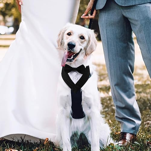 Vista 11 de Bandana de boda para perro, collar formal de esmoquin ajustable para perro con lazo, ropa de boda pequeña, mediana y grande, regalos de cumpleaños