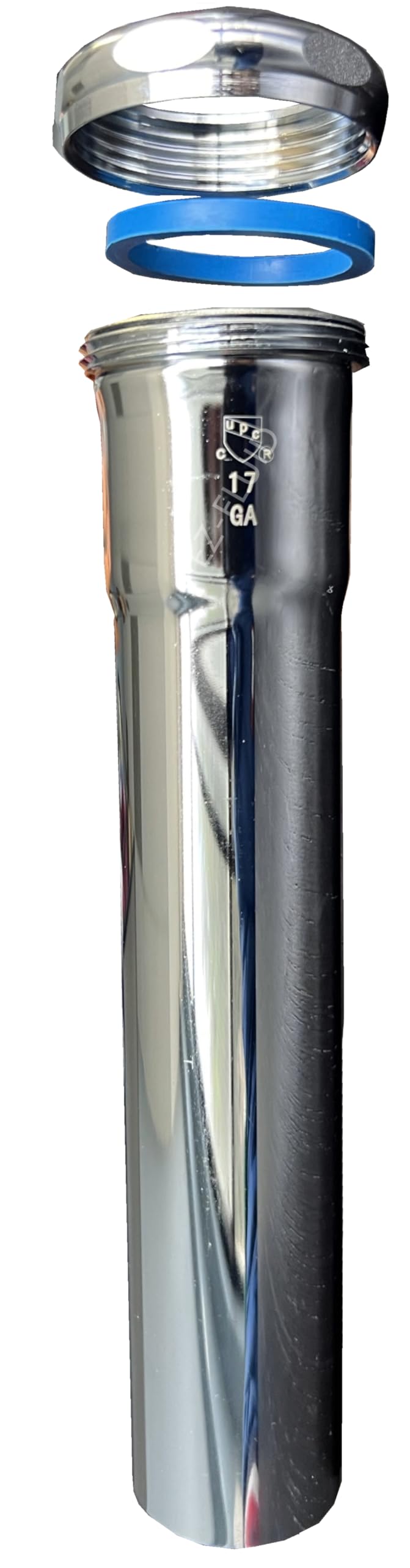 EZ-FLUID Tubo de extensión tubular de latón cromado 17GA de grado comercial de 1-1/4 x 16 pulgadas, tuerca de latón para baño, cocina, debajo del fregadero, tubo de drenaje P-Trap (1)