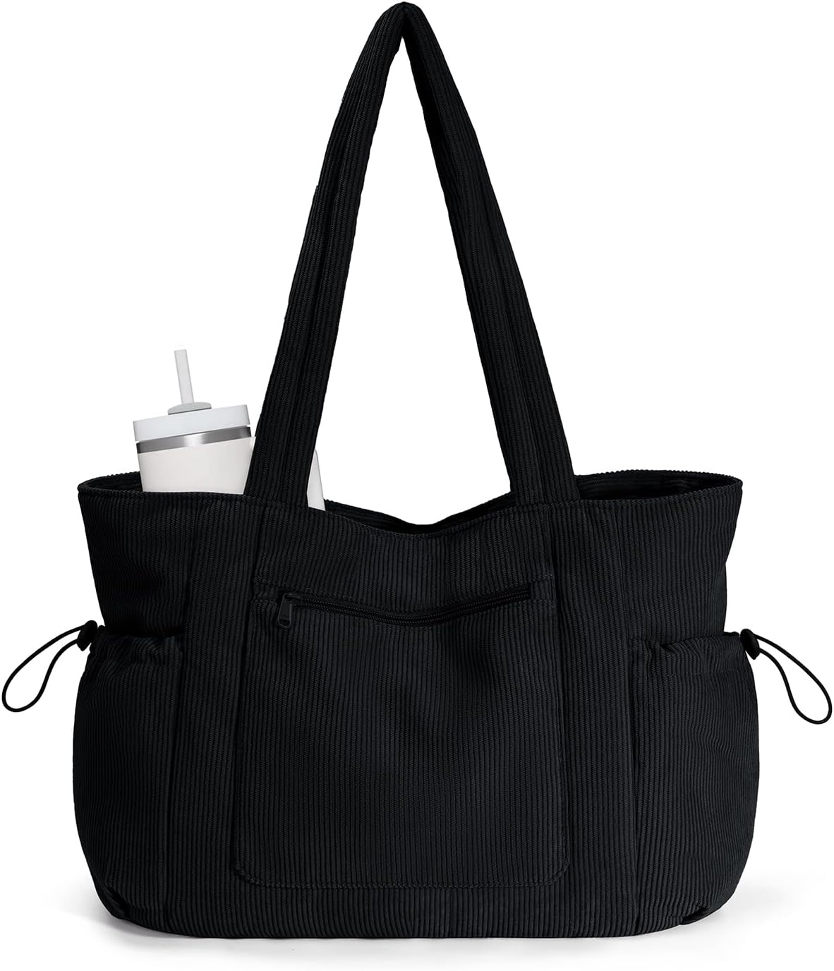 ECOHUB Large Corduroy Tote Bag for Women with Cup Holder & Luggage Sleeve & Laptop Compartment for Work Travel College Casual