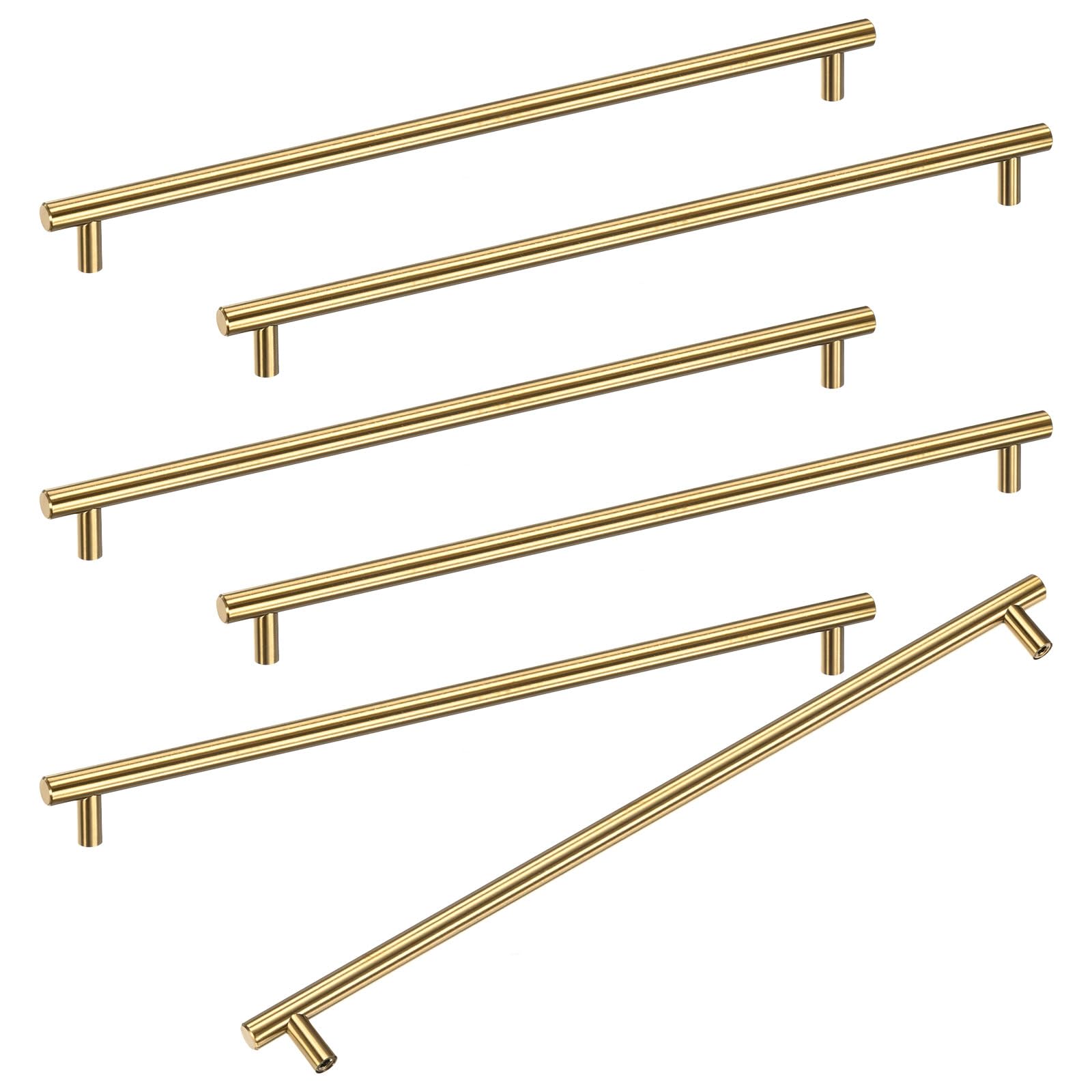 M METERXITY 6-Pack Cabinet Pulls Knobs, 13.8" Modern Stainless Steel t Bar Knobs Double Hole Handles for Dresser Drawers/Office Decorative/Kitchen Bathroom Door [Gold] — image 1