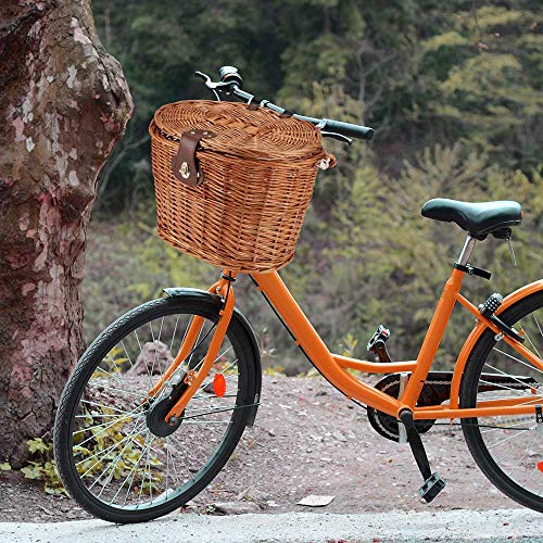 Moontie Wicker Bicycle Basket With Lid, Leather Belt Handmade Natural Rattan Bike Storage Basket For Picnic Shopping Storage Bike Baskets For Women #TOP4