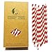 Price comparison product image Disposable Red Striped Paper Straws, 100% Biodegradable Red and White Drinking Straws Bulk 100 for Christmas Party Decoration, Cocktail, Coca Cola, Daily Use