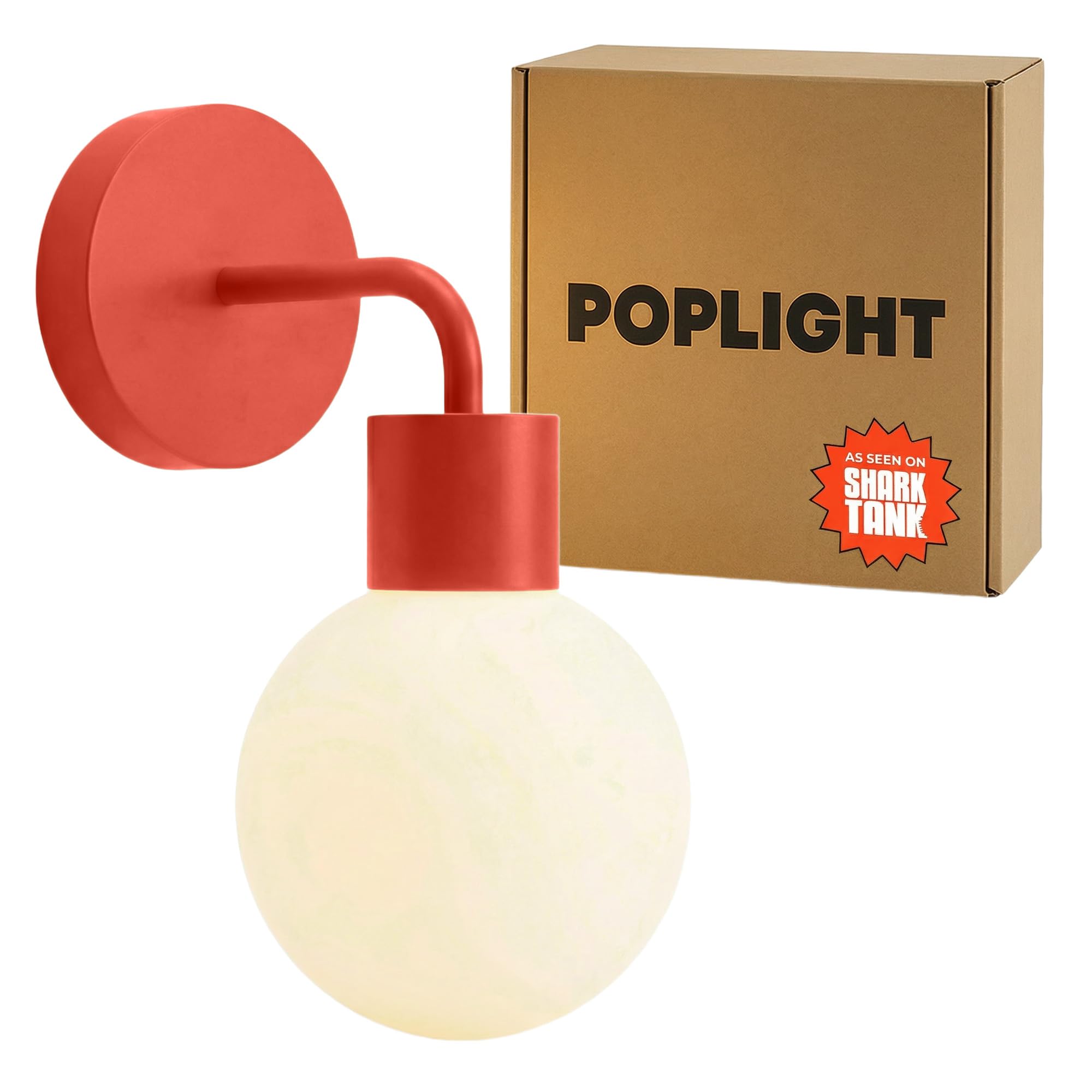 Poplight Wireless Wall Sconce (Shark Tank) Rechargeable &amp; Dimmable LED Light w/App Control &amp; Damage-Free Install, Moveable Modern Ambient Lighting for Elegant Home &amp; Bedroom Decor | Vermillion Red