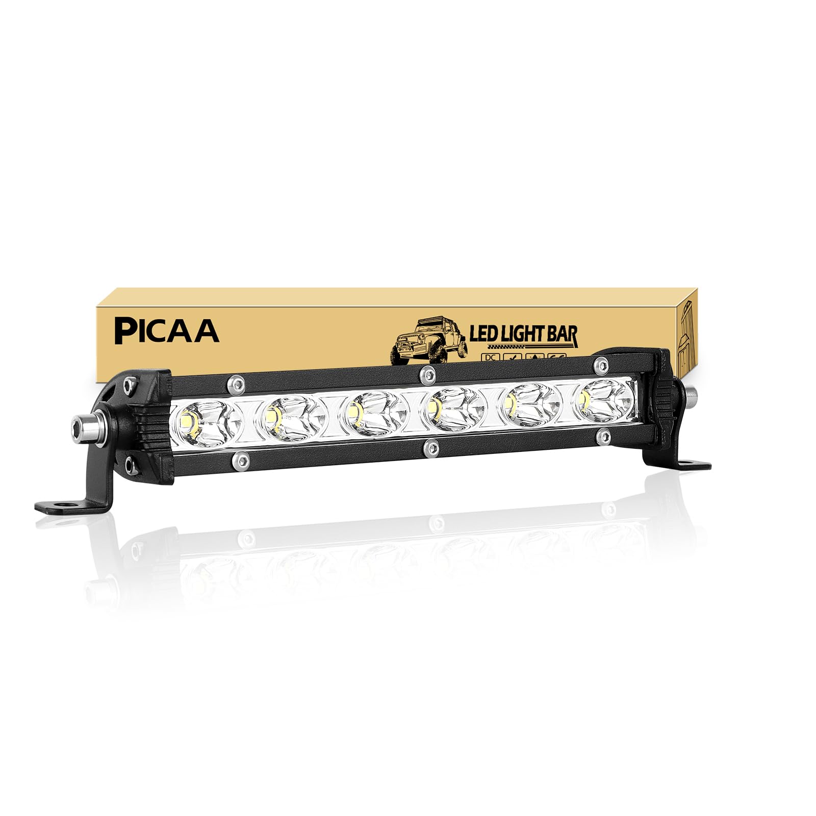 PICAA Une Rangée Barre LED, Ultra-Fine 7 Pouces 22.5cm 30W Rampe a LED | Barre Lumineuse,Faisceau Spot Longue Portée, 12V 24V, hors route Voiture Véhicules 4x4 SUV ATV Camion Tracteur,6000K