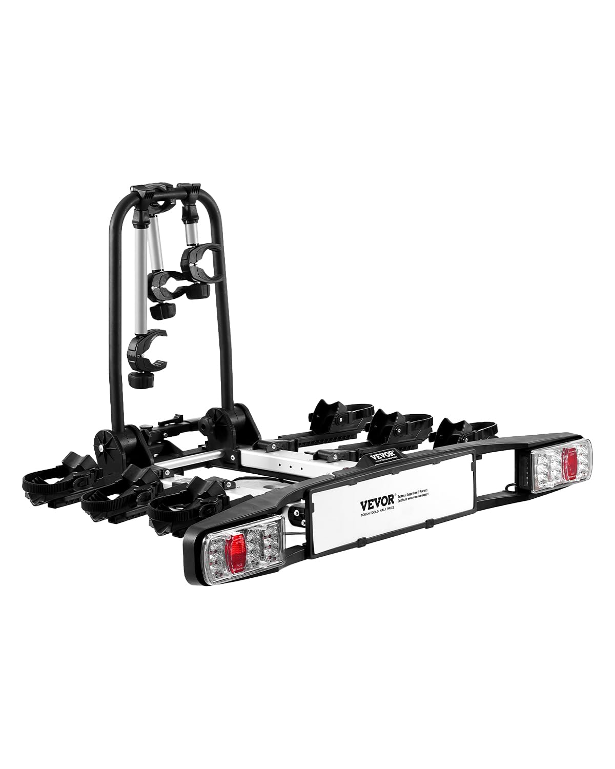 VEVOR Portabicicletas Compatible con Receptores 5 cm, Portabicicletas para 3 Bicicletas con Carga 65 kg, Plegable y Bloqueable para Bicicletas Eléctricas con Luz Trasera, 90,6 x 126,5 x 70,7 cm