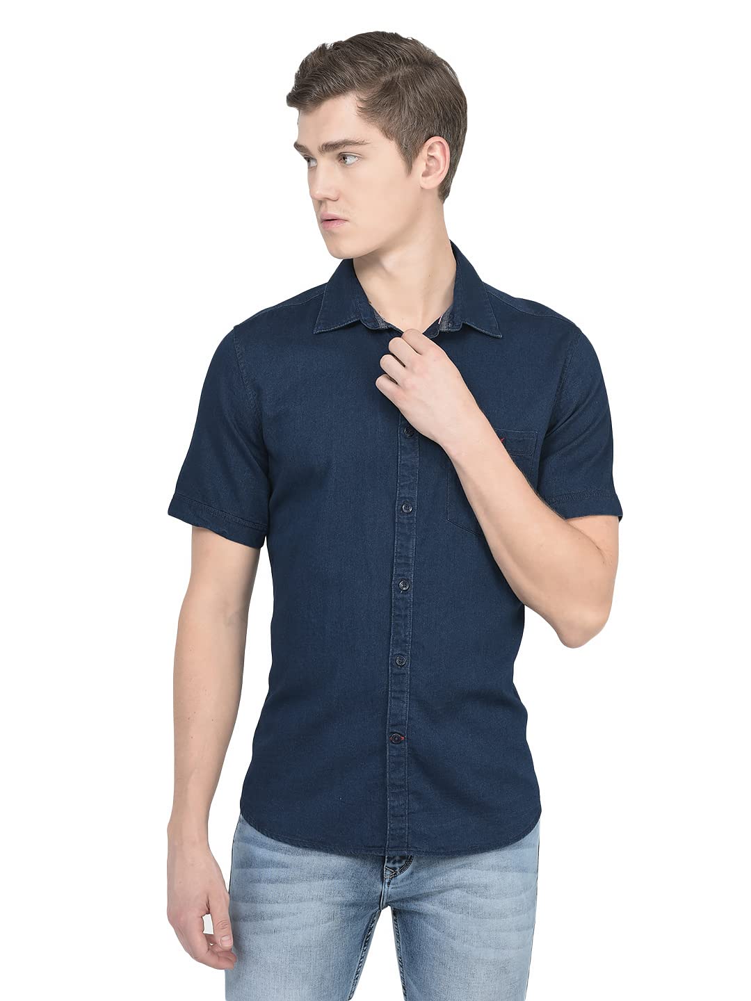 Crimsoune Club Men Short-Sleeved Denim Shirt-picture-17