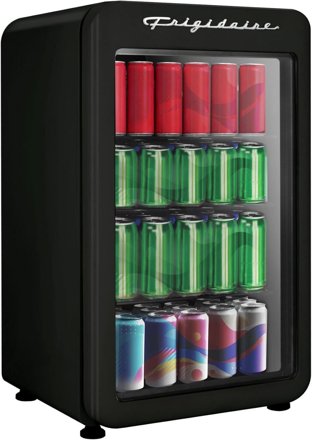 Frigidaire Retro Compact Refrigerator with Glass Door, 3.2 cu ft Countertop Fridge, Rounded Corners, Premium, for Office, Bedroom, Dorm Room, Cabin