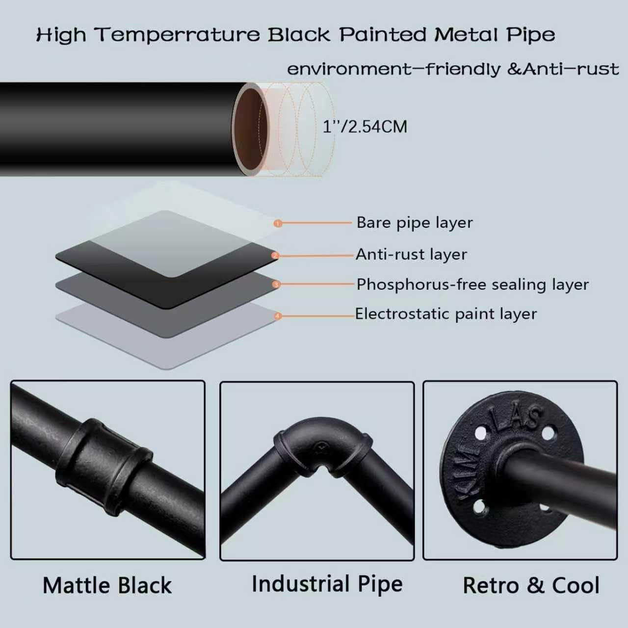 Industrial Pipe Clothes Rack, Heavy Duty Wall-Mounted Black Iron Clothes Rod, can be used to hang plants in windows or outdoors, suitable for laundry rooms and wardrobe storage. (2)