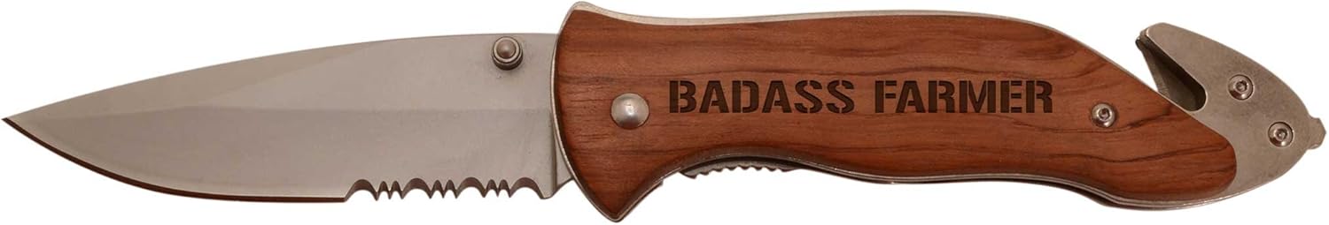 Personalized Gifts for Badass Farmer Country Laser Engraved Stainless Steel Folding Survival Knife