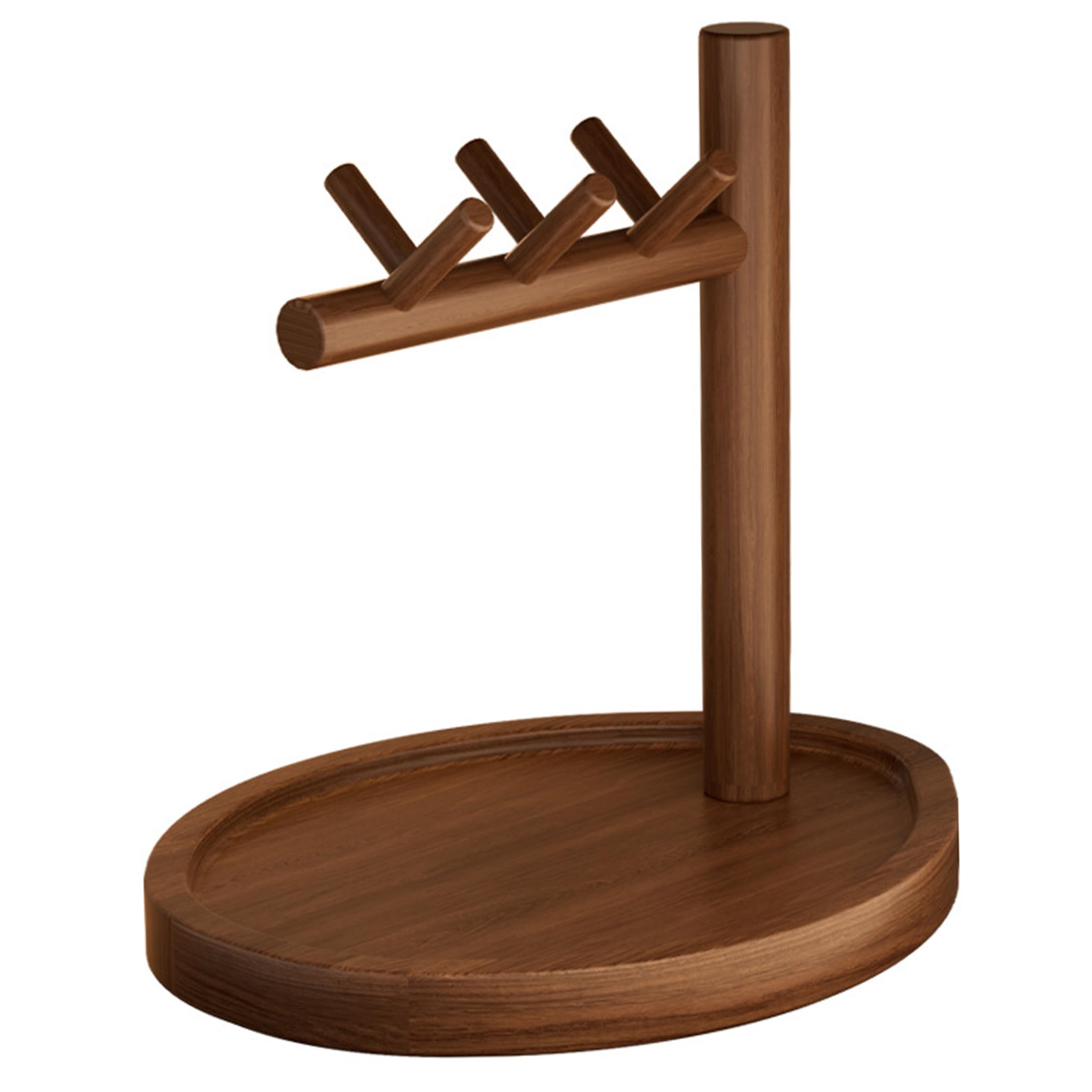 Uanqfegy Key Tray for Entryway, Wood Catch All Dish with Hooks, Jewelry Holder Organizer Stand, Walnut Finish