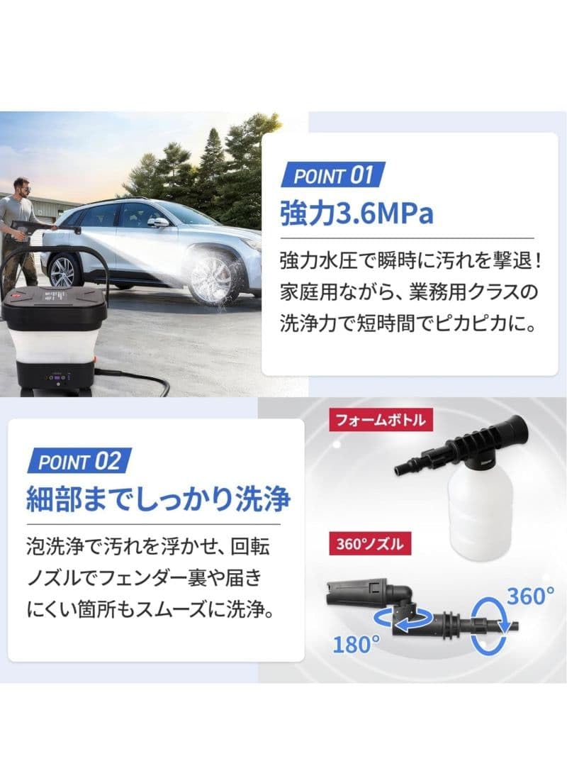 Amazon.co.jp: ポータブル高圧洗浄機 12点セット 折りたたみ式 : 産業