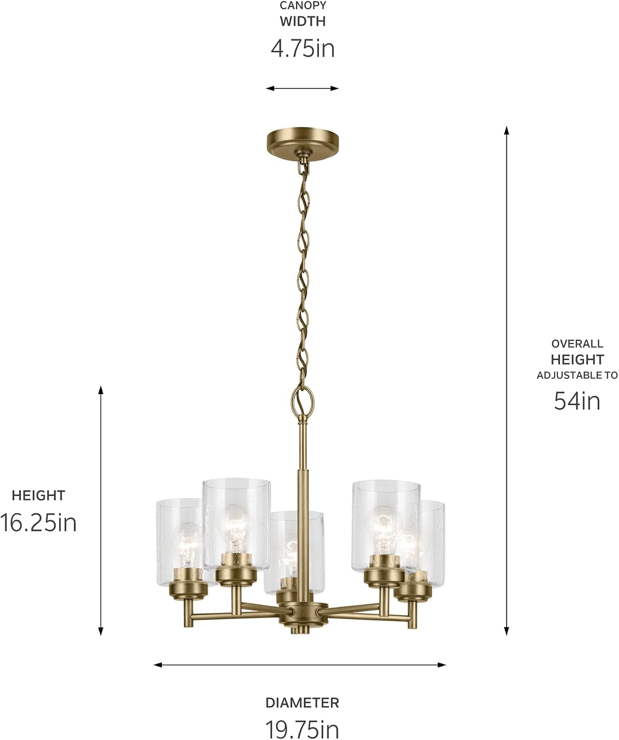 Kichler Winslow 16.25" 5-Light Chandelier with Clear Seeded Glass in Natural Brass for Kitchen or Dining Area, Luxe Industrial (16.25" x 19.75"), 44030NBR