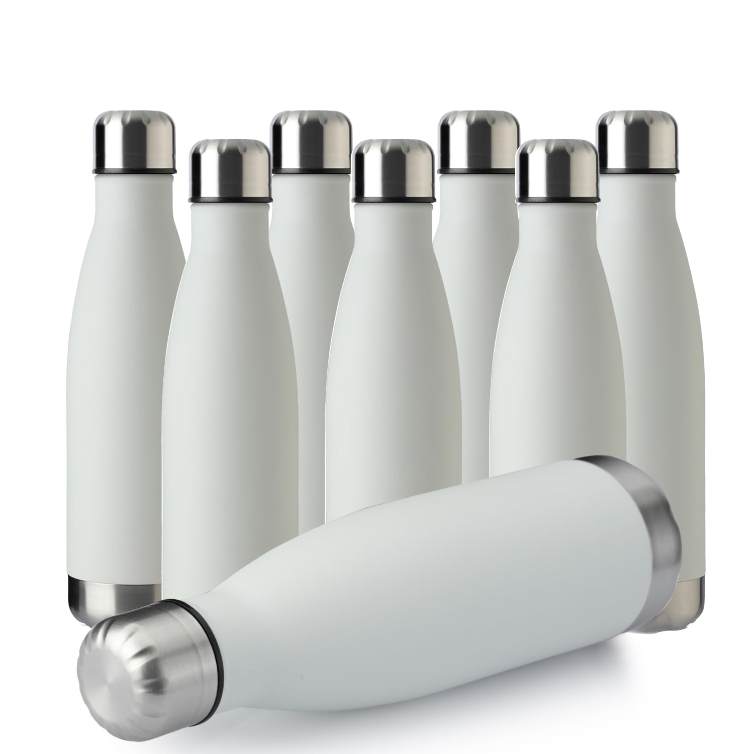 MEWAY 17oz Sport Water Bottle 8 Pack Vacuum Insulated Stainless Steel Sport Bottle Leak-Proof Double Wall Cola Shape, Keep Drinks Hot & Cold (White, 8