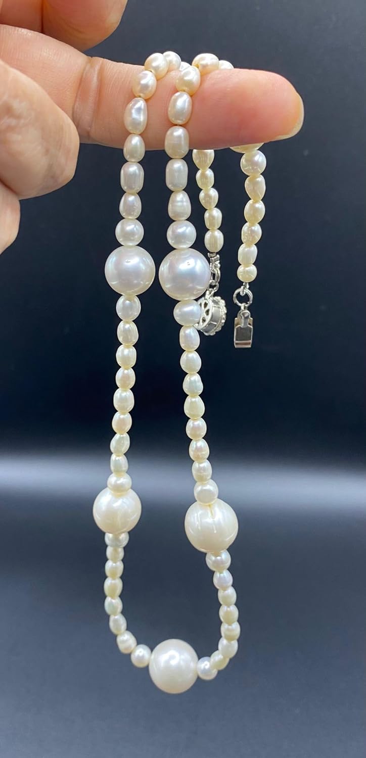 Freshwater Pearl Necklace for Women 20 Inch | Handcrafted Natural White Pearl Strand with 925 Sterling Silver Clasp | Elegant Real Pearl Jewelry| 40g