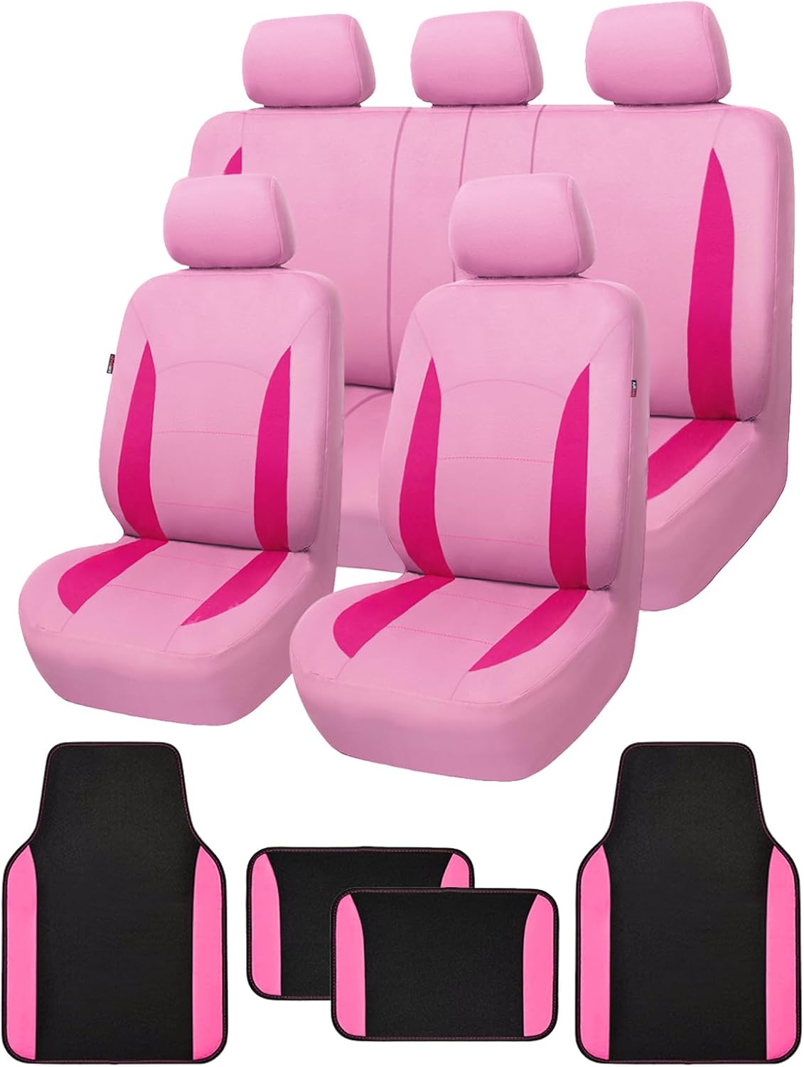 Flying Banner Combo Pack car seat Covers car Floor mats and Steering Wheel Cover car Truck SUV (Seat Covers + Floor mats, Two Tone Pink seat Covers)