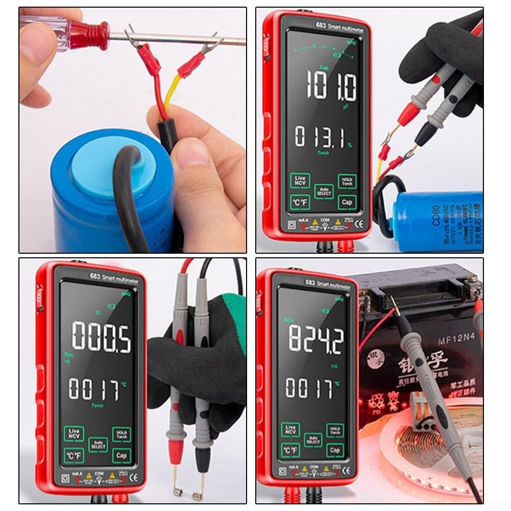 Multimetro digitale 683, 6000 conteggi, touch screen AC/DC multimetro con rilevamento NCV, ricaricabile USB e torcia integrata, per elettricisti e utenti fai da te (nero)