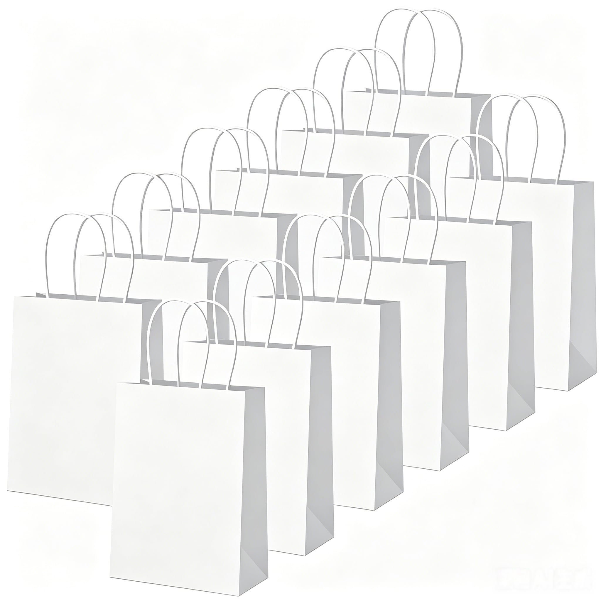 Paper Gift Bags with Handles, 12 Pack Small Kraft Paper Bags, 21 x 15 x 8 cm White Gift Bags for Birthday, Wedding, Baby Shower, Party Favours and Retail Packaging
