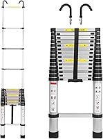 Vista 10 de Escalera telescópica de aluminio de 16.4 pies con ganchos desmontables, escalera plegable resistente de altura ajustable, capacidad de carga de 330