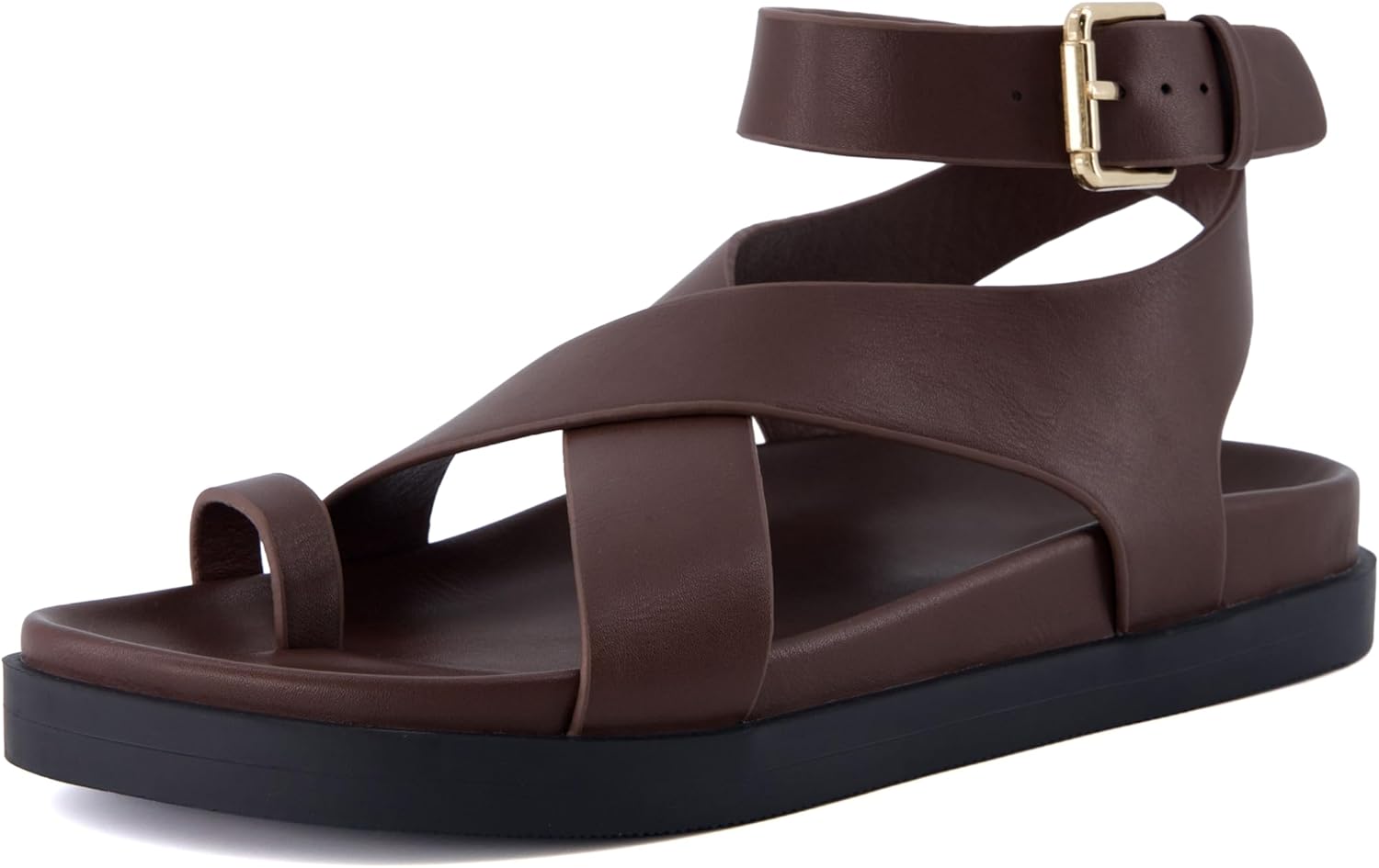 CUSHIONAIRE Entry Womens Ankle Wrap Molded Footbed Sandal with Adjustable Strap | Non-Slip Outsole | Womens Platform Sandals | Comfortable Summer Shoes | Wide Widths Available, CHOCOLATE 10