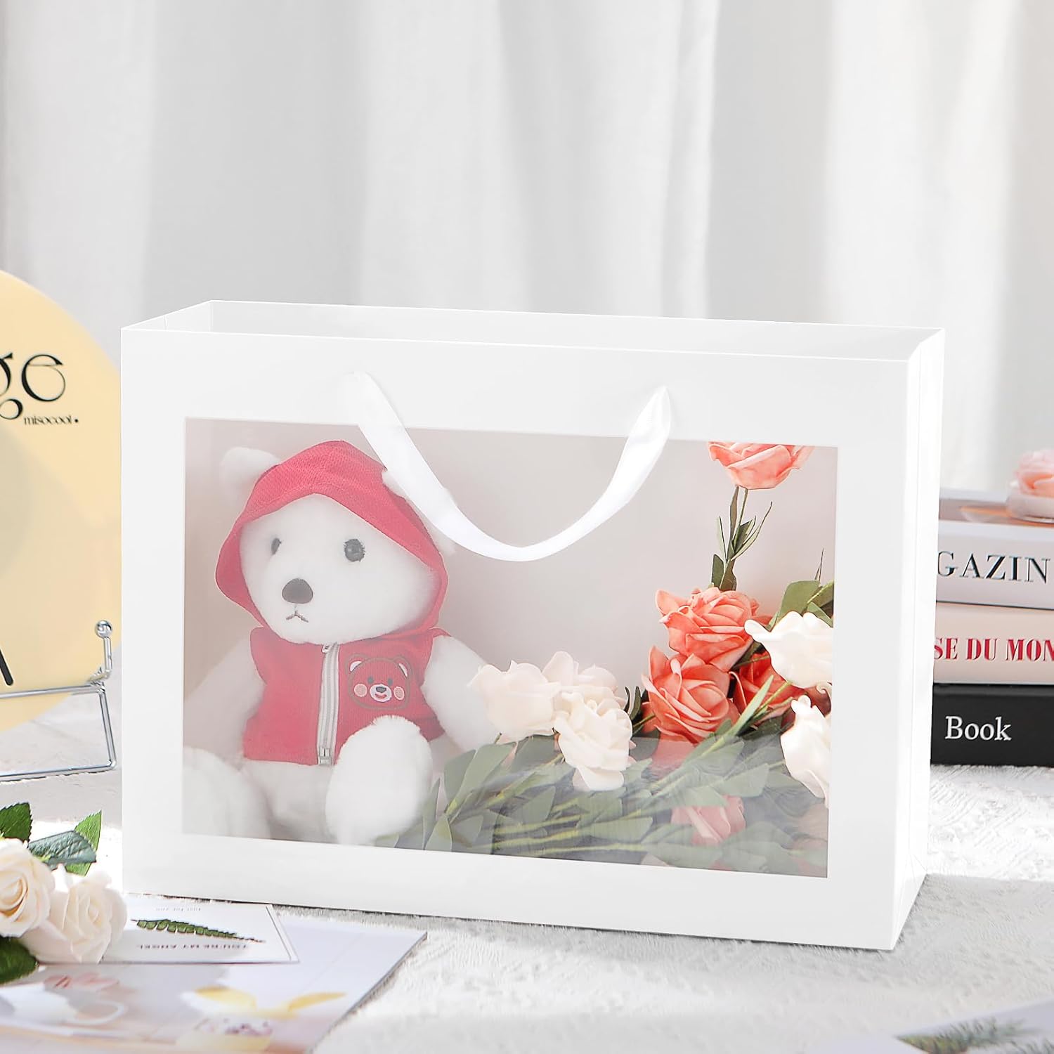 PACKQUEEN 12pcs White Gift Bags with Transparent Window, 16x6x12 Inches Extra Large Gift Bags with Handles for Wedding Graduation Mother's Day Festivals Party Present (Glossy White) - Image 2