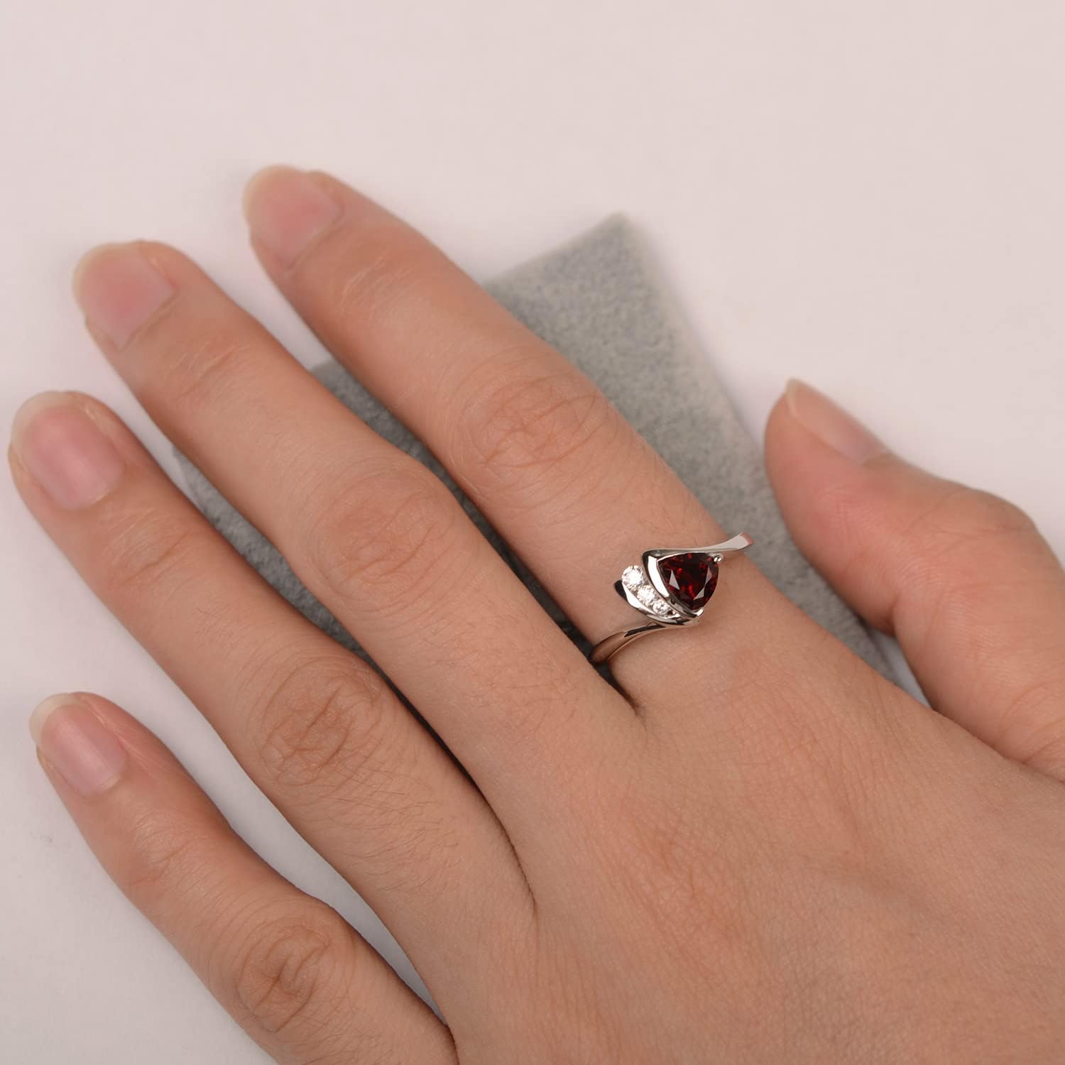 LUO 925 Sterling Silver 6MM Trillion Cut Birthstone Rings for Women, Gemstone Engagement Ring Jewelry Anniversary Wedding Promise for Lady Size 3-13