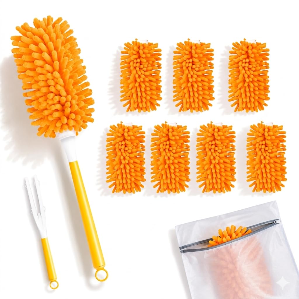 LOVECO 8 Pack Reusable Duster Refill with Handle, Compatible with Swiffer