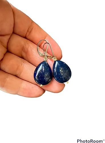 Miniatura 5 de 14k Gold fill Natural Genuine royal blue Lapis Lazuli leverbacks earrings, gemstone jewelry