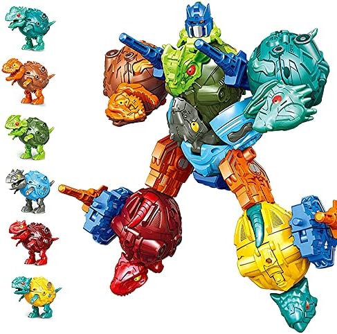 puxida 6 in 1 Dinosaur Robots Transformed Toys Set, Education Dinosaurs Eggs Deformation Robot with 4 Weapons Guns, Great Easter/Birthday Gift Transform Toy for Kids 6 7 8 9 10+ Boys and Girls