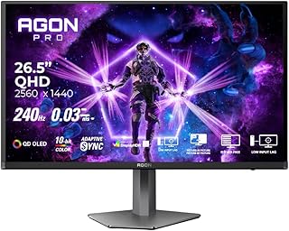 AOC AG276QZD2 27" QHD QD-OLED Gaming Monitor, 240Hz, 0.03ms GtG, HDR TrueBlack 400, USB Hub, Light FX Illumination Effects at Back Panel, Esports Design, Height Adjustable Stand, Speakers