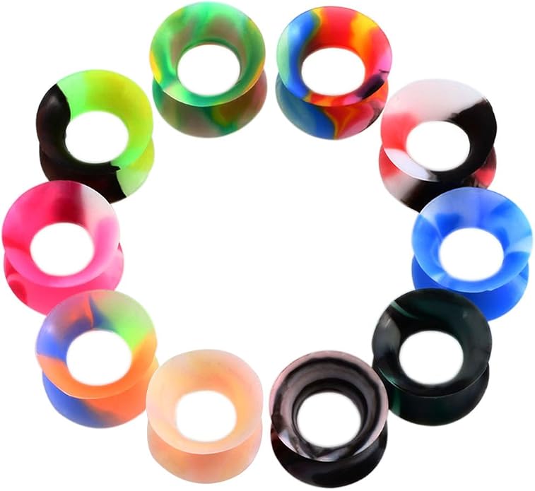 HuaCan Lot de 24 écarteurs d'oreille en silicone - 6 mm, 8 mm, 10 mm, 12 mm, 14 mm - Double flexible - Plusieurs couleurs, Silicone
