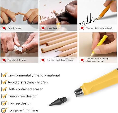 Miniatura 4 de Lápiz infinito, 6 lápices mágicos sin tinta con 2 borradores adicionales, reutilizables, con 8 puntas reemplazables para escribir, dibujar,