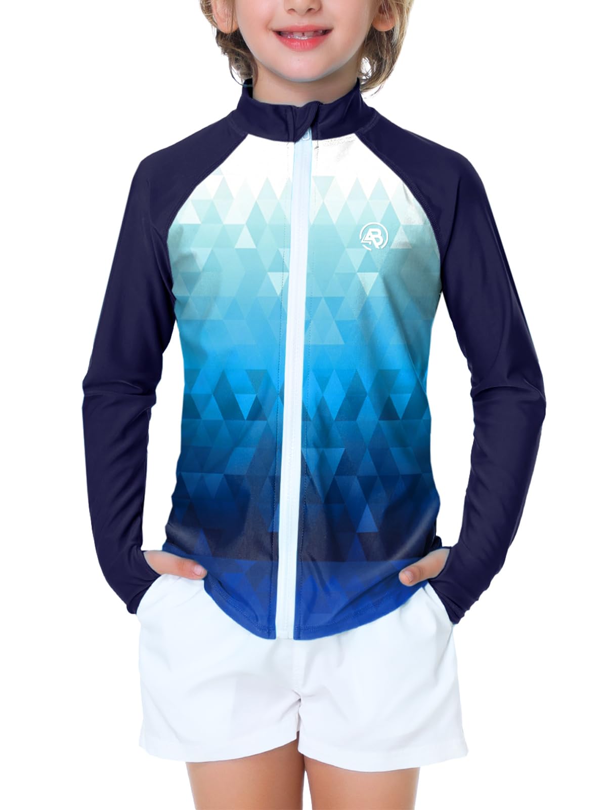 AOBUTE Unisex Kids Zipper Rash Guard Boys UPF 50+ UV Protection Sun Shirt with Thumb Hole 3-12 Years