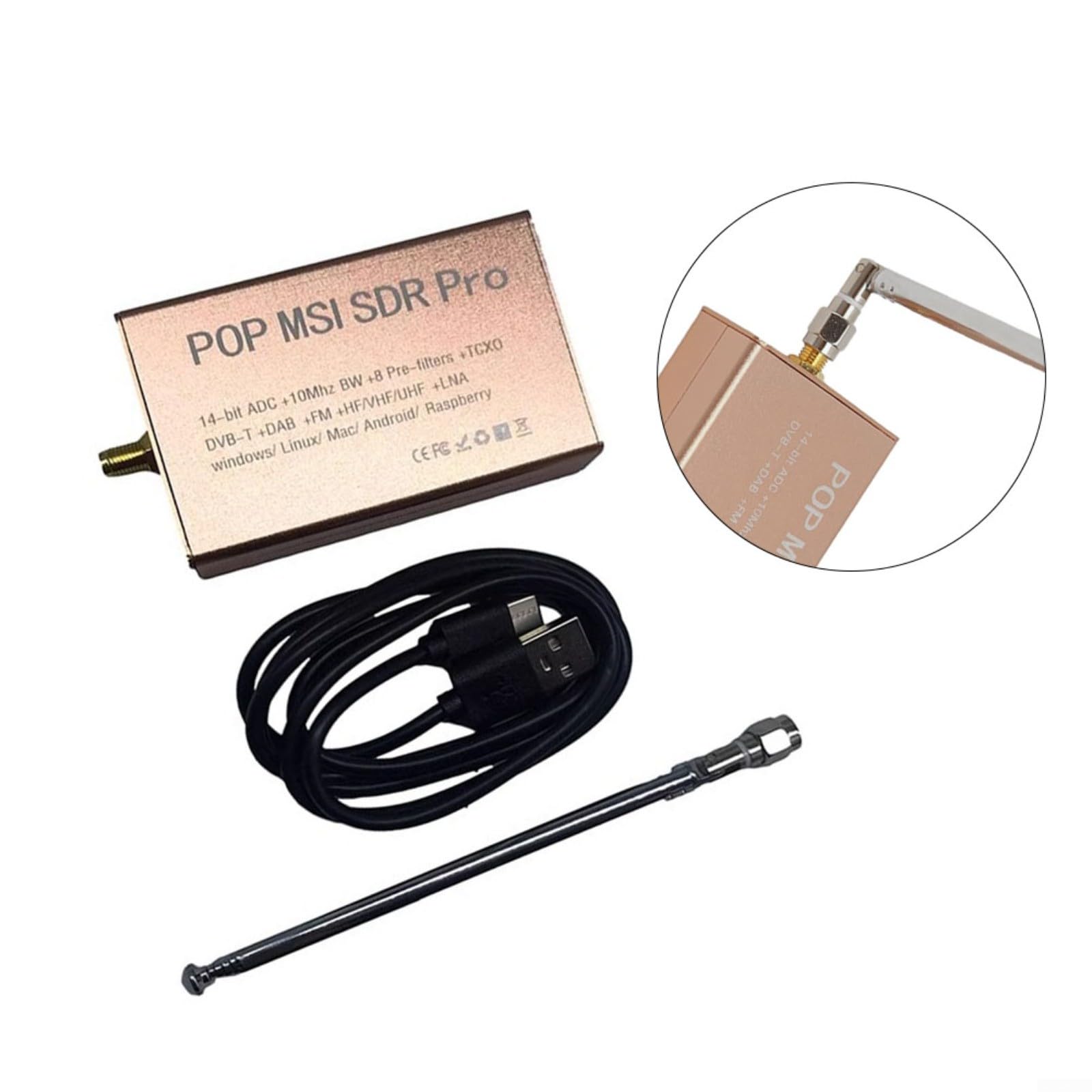 Kit antenna ricevitore, per radio MSI Pro e RSP1 Wideband Software Defined Radio, 14-Bit per Adc, gamma di frequenza 10KHz-2GHz, Per connettore SMA, interfaccia di tipo C, compatibile, con