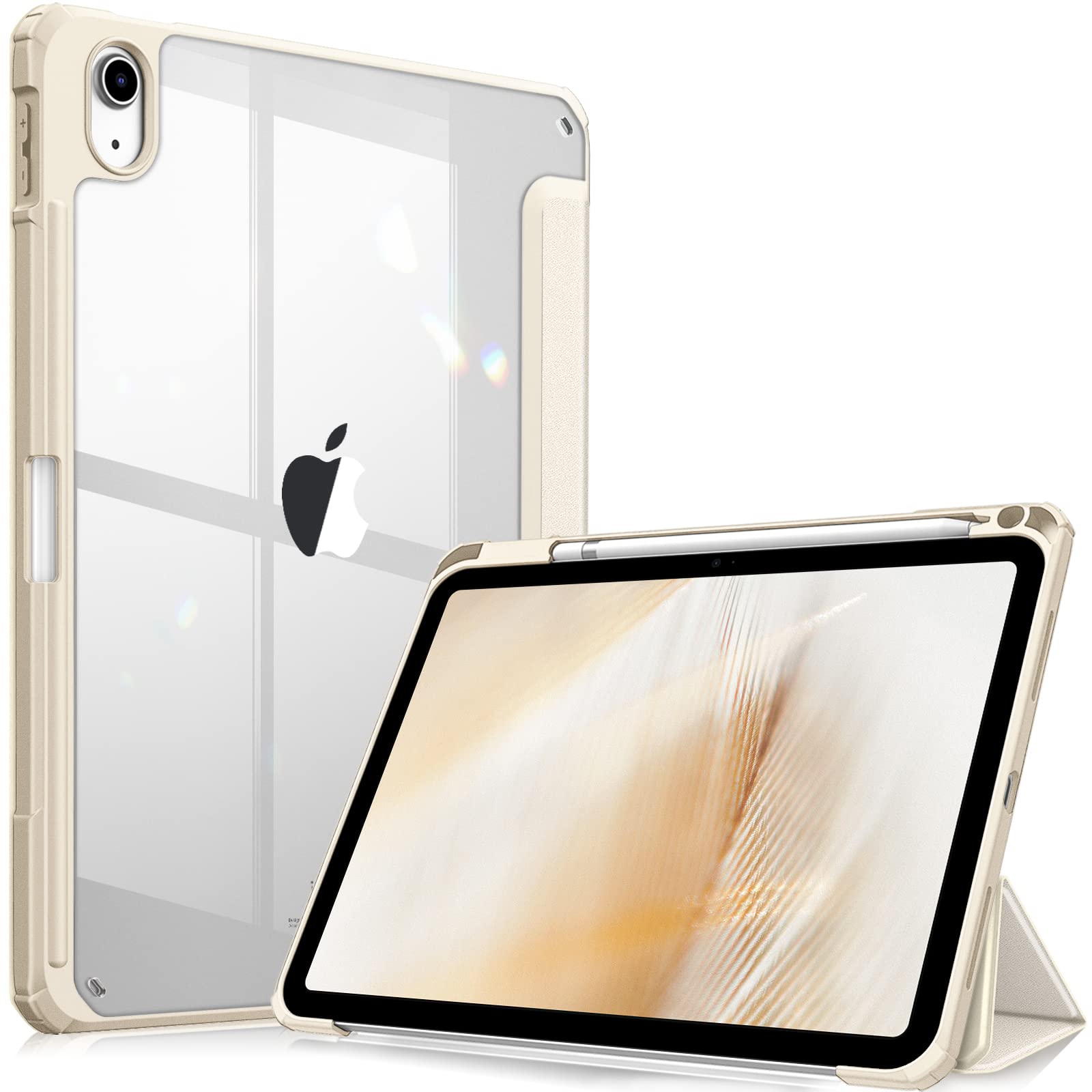 Fintie Hybrid Hülle für iPad (A16) 11 Generation 11 Zoll 2025, iPad 10 Generation 10.9 Zoll 2022 mit Stifthalter - Stoßfeste Schutzhülle mit transparenter Hartschale auf der Rückseite, Starlight