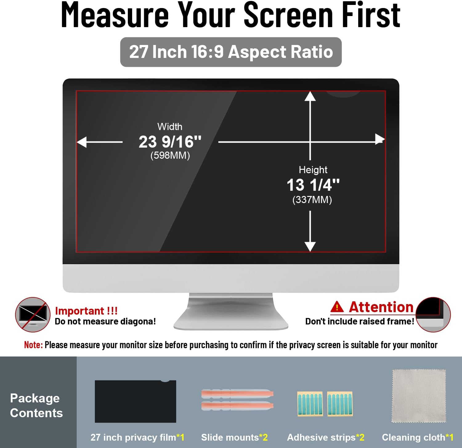 27" Privacy Filter Screen for 16:9 Widescreen Monitors, Blue Light Blocking Anti-Glare Eye Protection, Removable Scratch-Resistant Protector