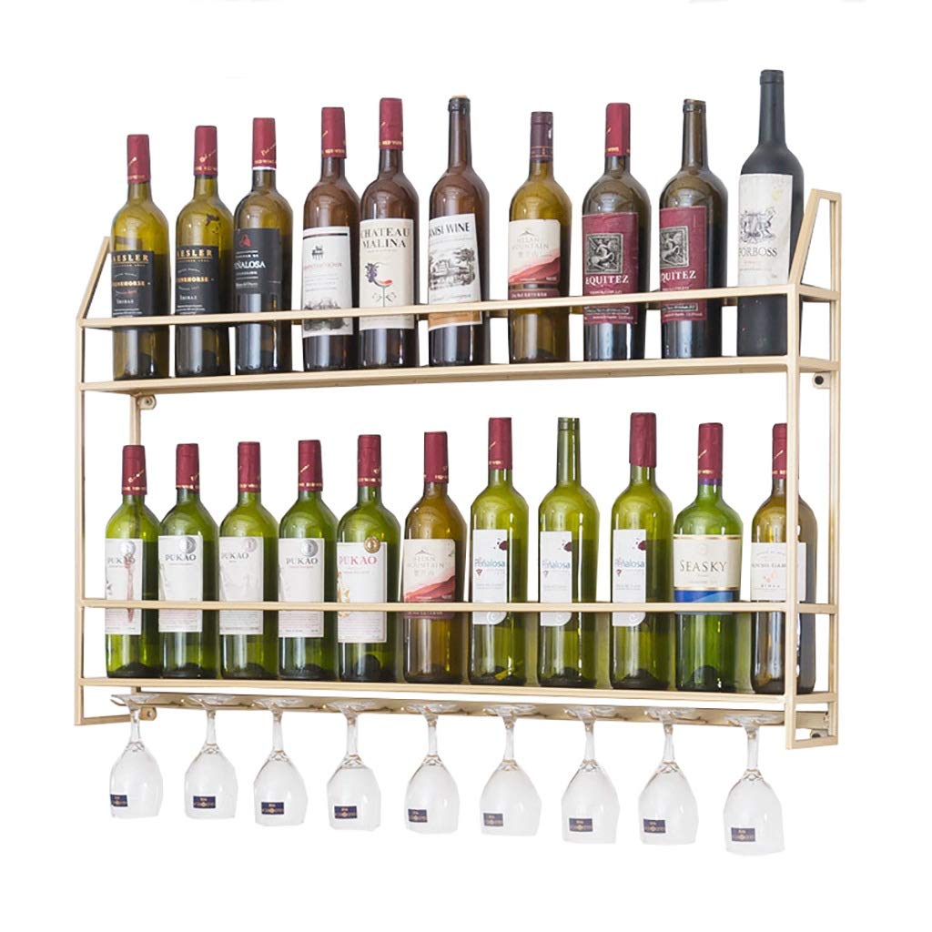 Casier à vin en métal et fer forgé suspendu de 60cm avec porte-gobelet intégré