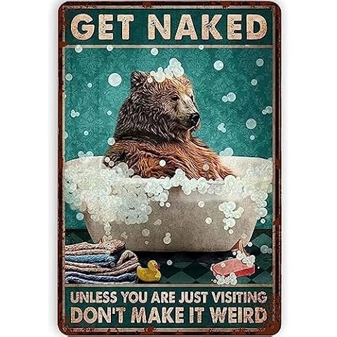 Ainbash Bear Bath Metal Tin Retro Sign Metal Poster Bear Metal Poster Funny Bathroom Wall Art Bathroom Hanging Decor Home Decor Funny Toilet Metal Sign Bathroom Wall Art Home Decor 8X12Inch Cover