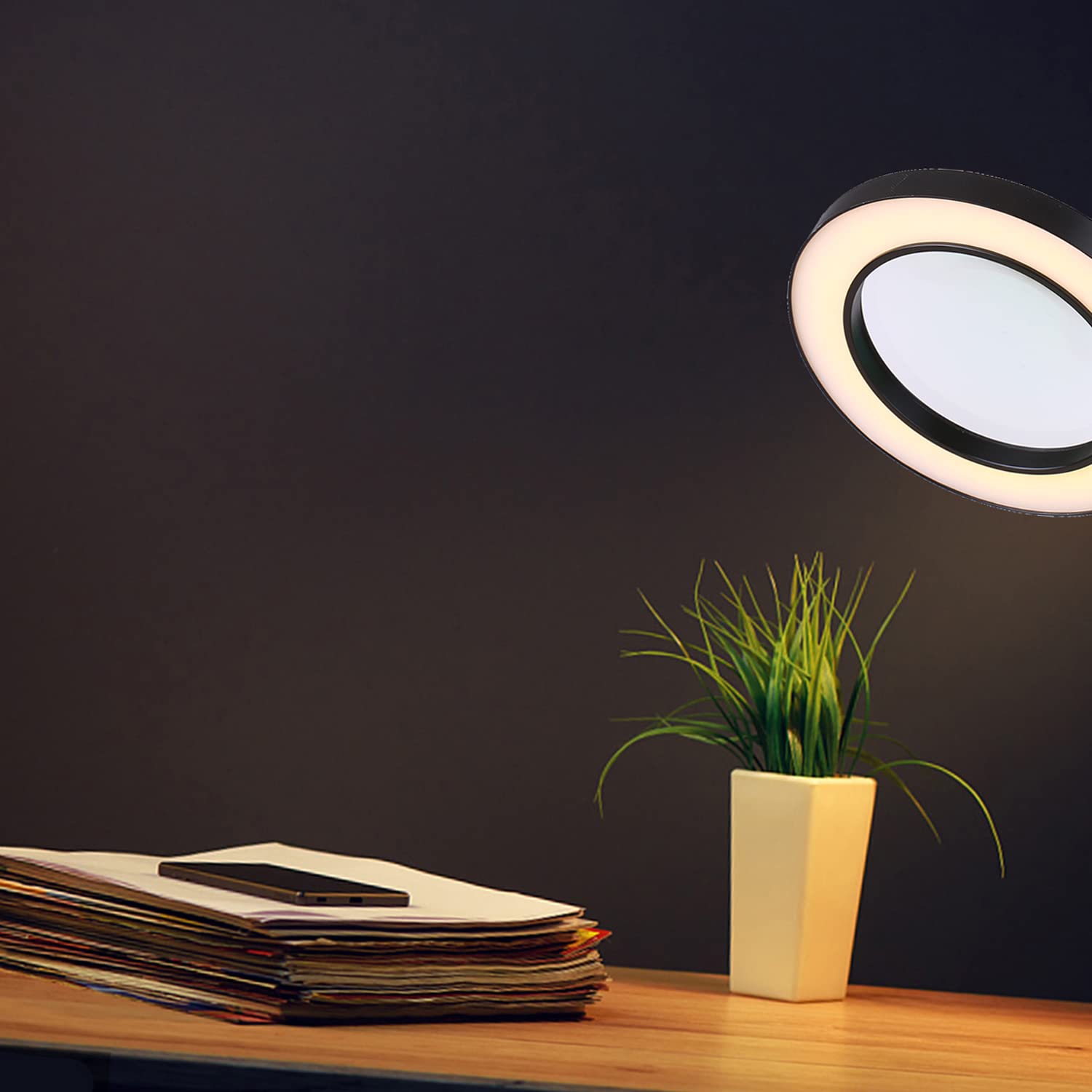 Lámpara de Aumento LED Ampliación 5X, Lámpara de Lupa con Luz,3 Modos de Color 10 Niveles Regulables, Alimentación USB,Lámpara de Brazo Giratorio Ajustable con Clip