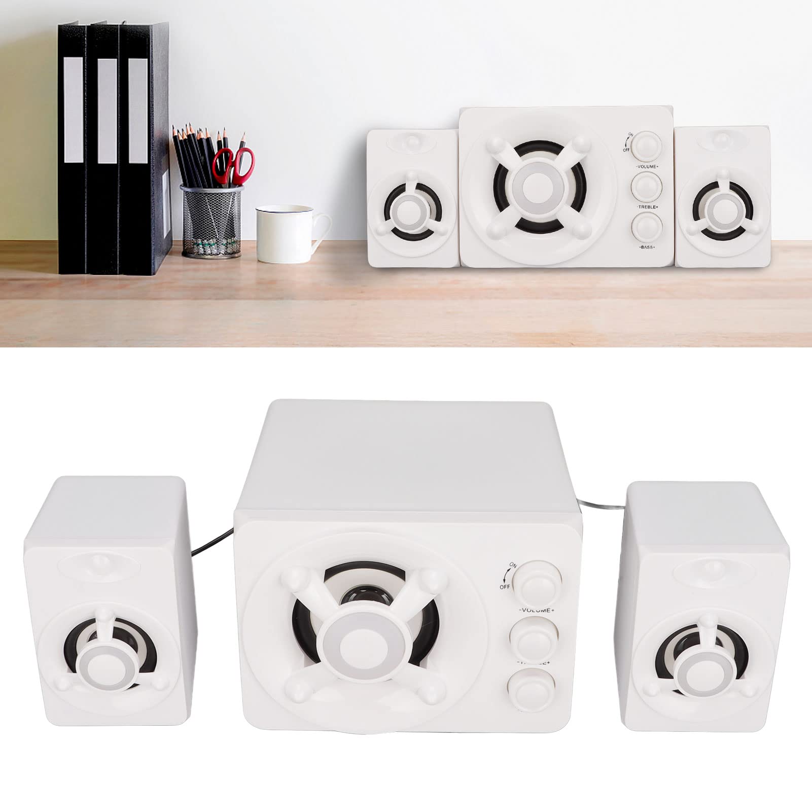 Denash Subwofer USB Subwoofer Altoparlante Multimediale con Luce RGB LED per Laptop per PC, Rich Clear Sound per Giochi e Intrattenimento, Mini 2.1 Speaker (Nuova versione di White)