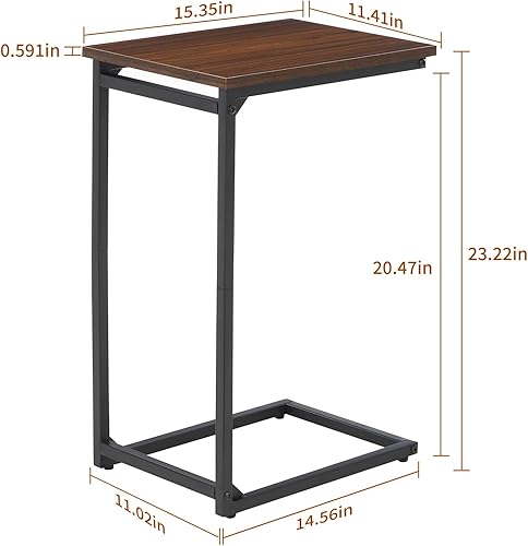 Miniatura 2 de Mesa auxiliar en forma de C, mesa C para sofá, mesa de sofá pequeña con marco de metal para sala de estar, dormitorio, madera marrón